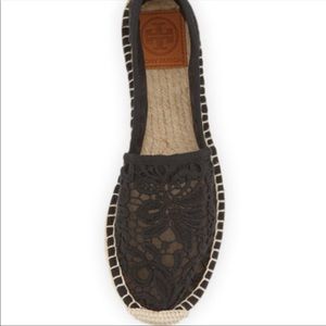 Tory Burch Jackie Black Crochet Lace Flat Espadrilles